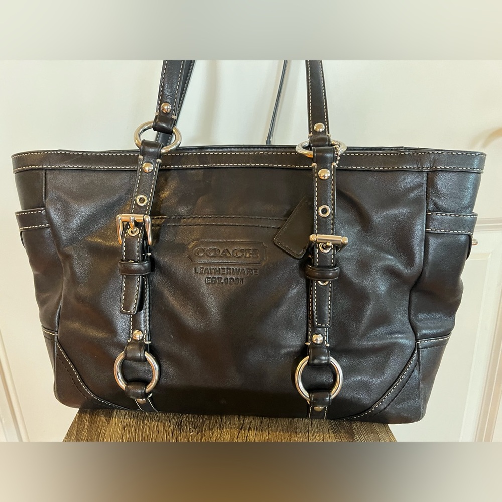 Coach Black Leather Gallery East West Tote F12343